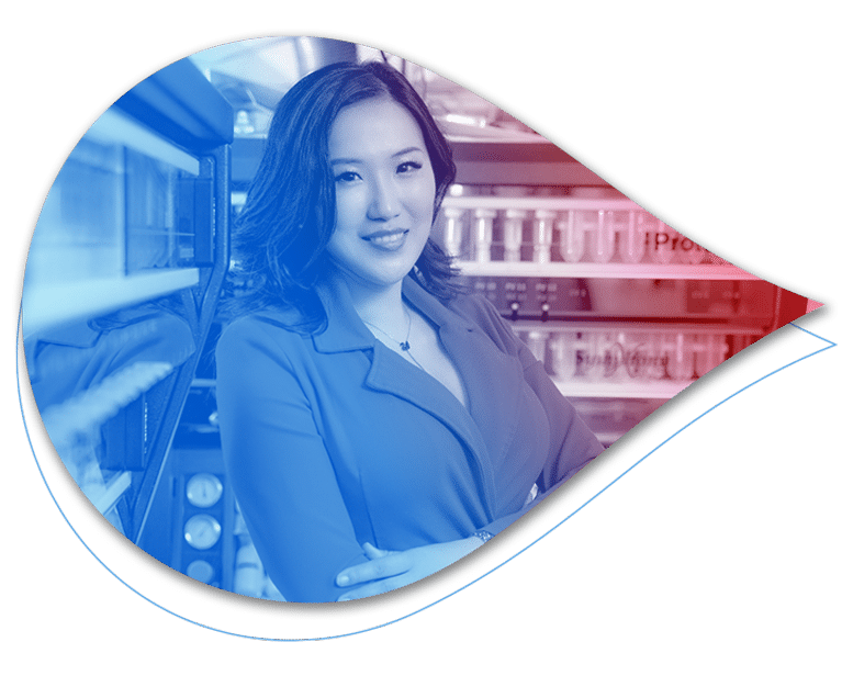 Company portrait of co-founder and CEO Xiaoxi Wei in a laboratory