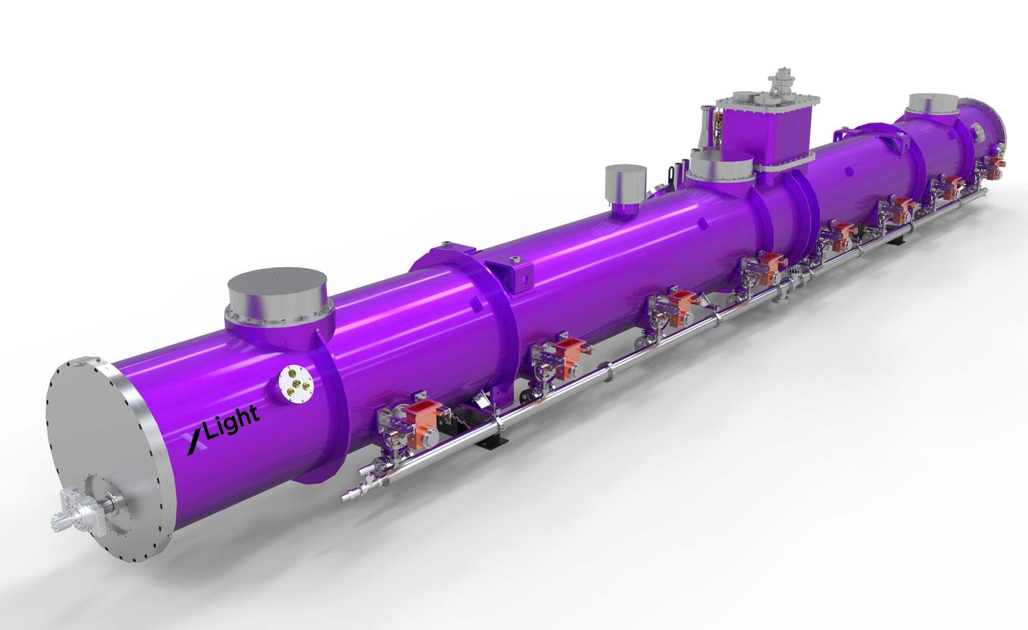 xLight rendering of a purple superconducting radio-frequency accelerator module