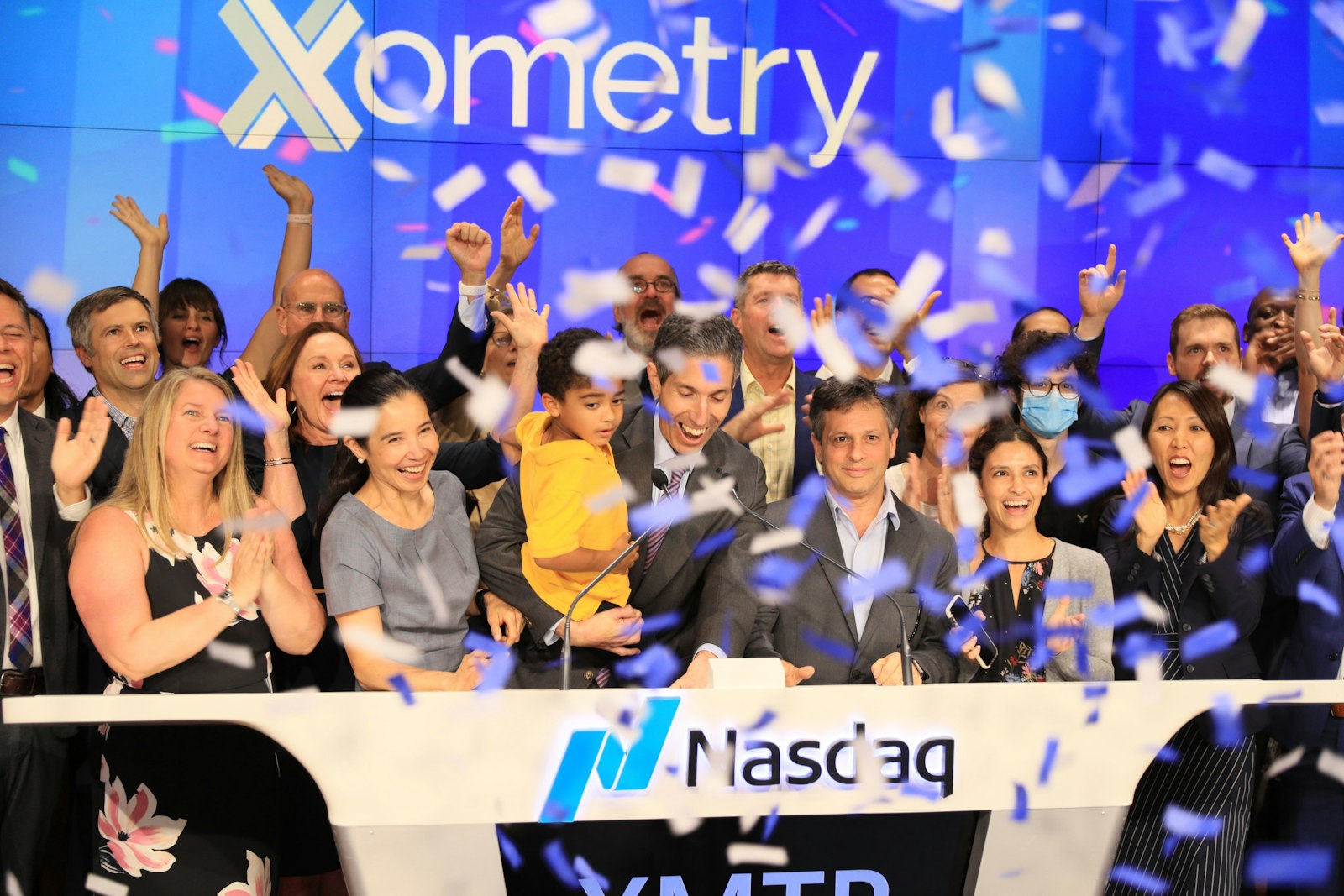 Xometry’s group celebrates its 2021 Nasdaq IPO with confetti.