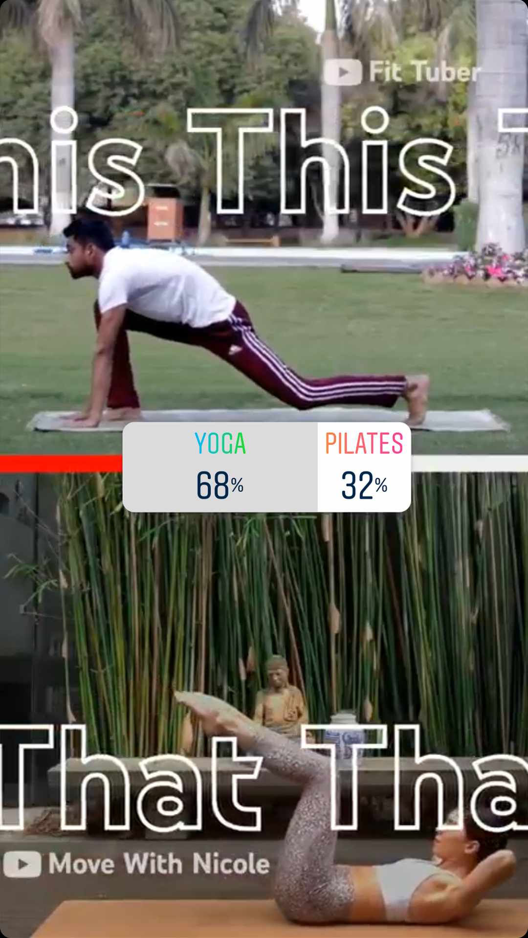 YouTube This or That Instagram Story poll comparing yoga and Pilates