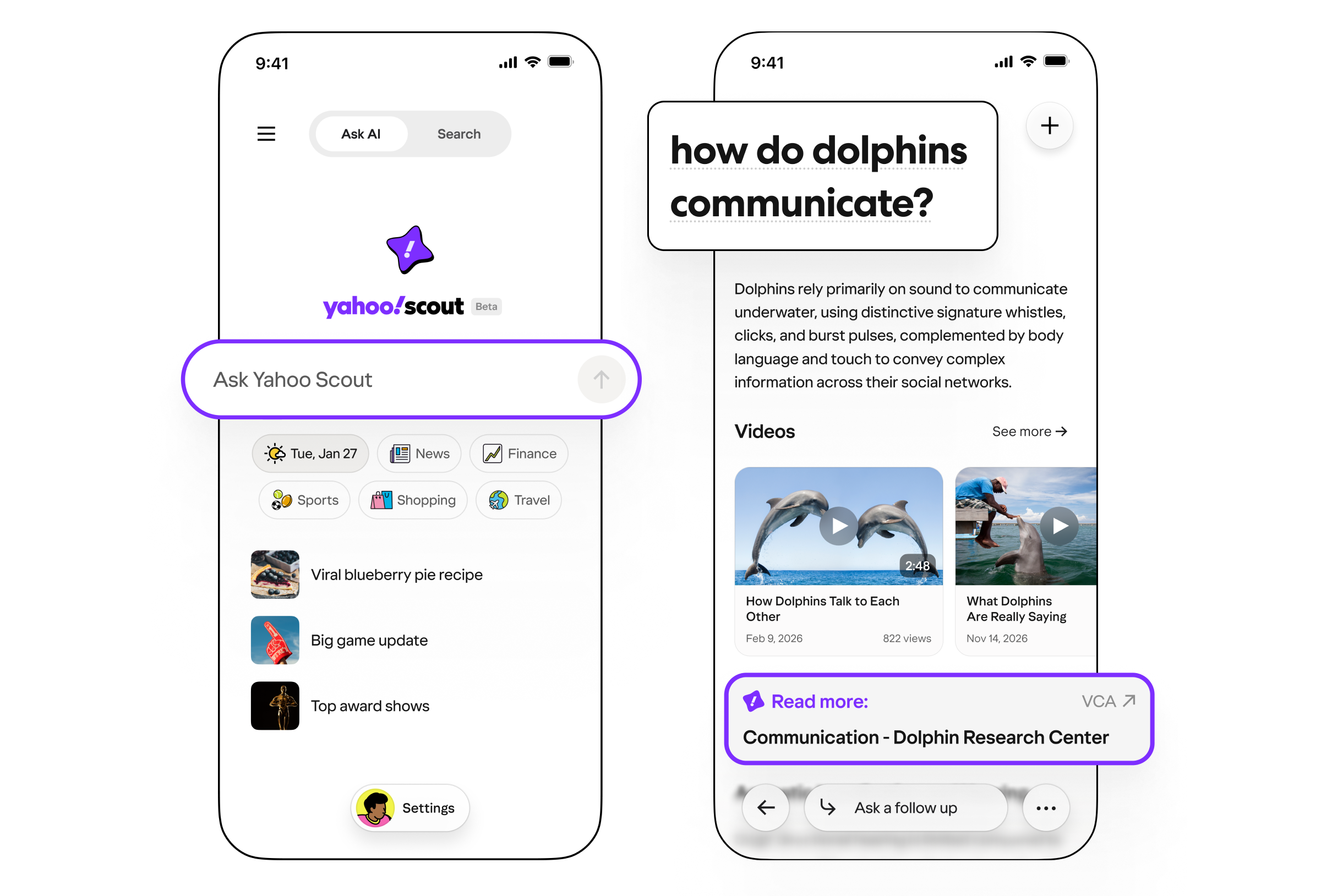 Yahoo Scout product screenshot showing its search and answer interface