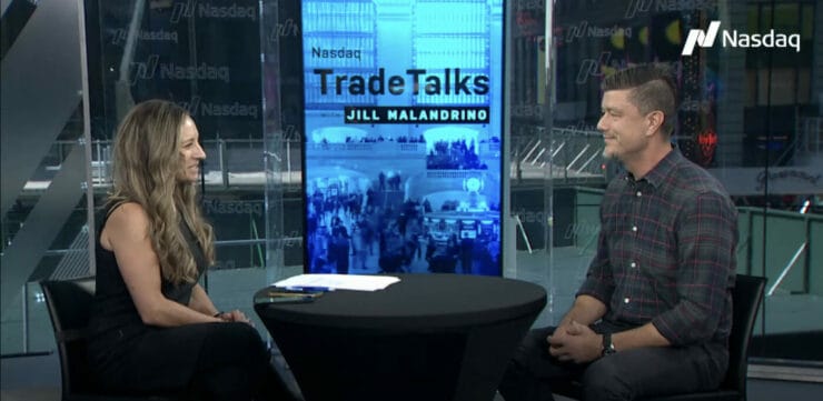 Yann Barbarroux speaking with Jill Malandrino on the Nasdaq TradeTalks set