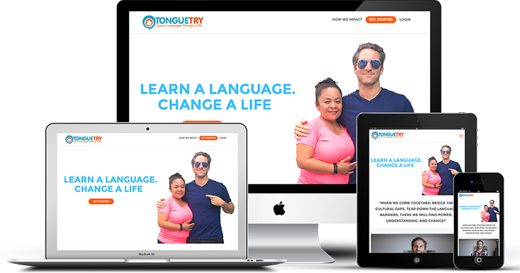 Historical TongueTry website shown on desktop, laptop, tablet and phone screens
