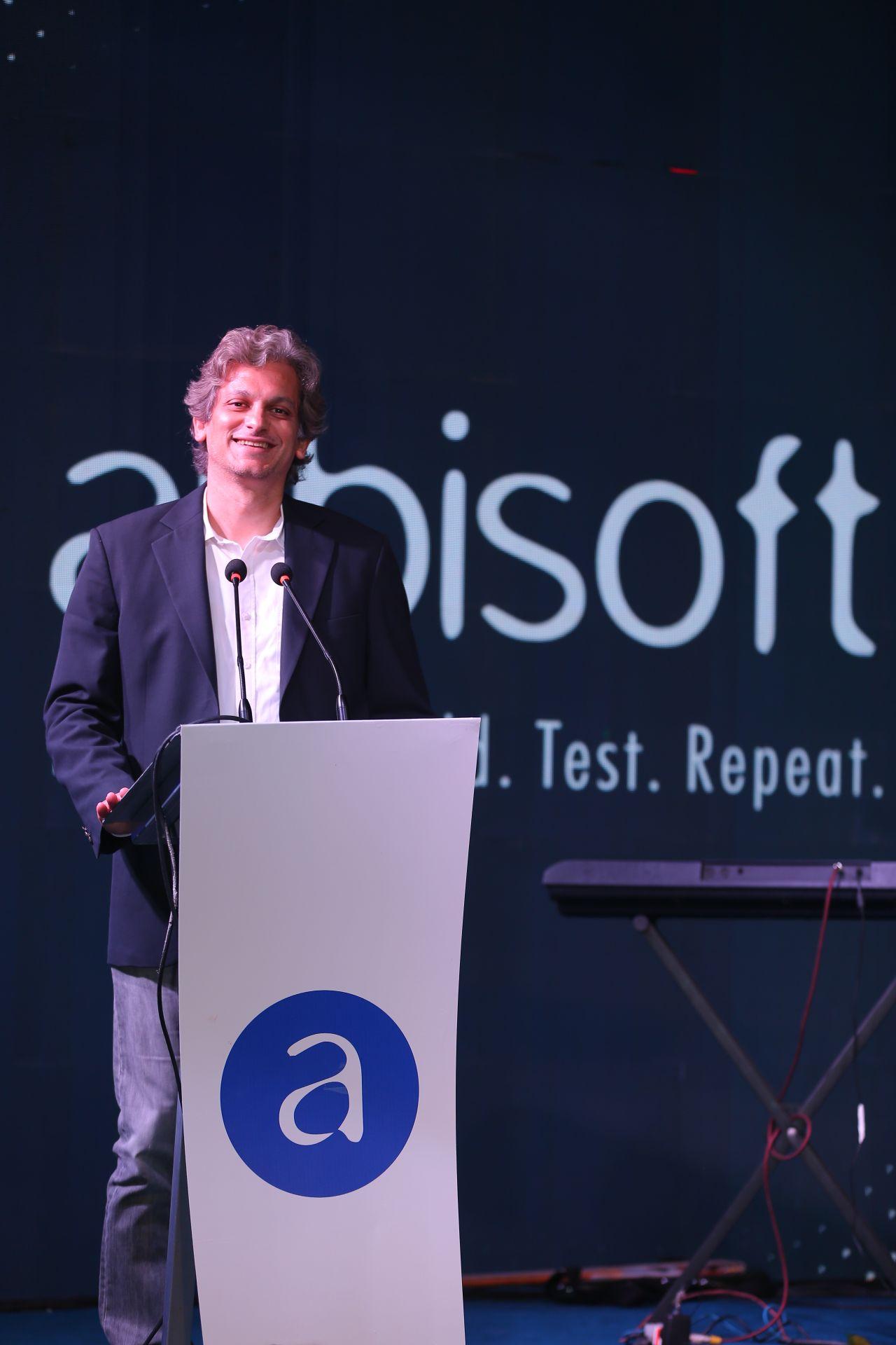 Yasser Bashir speaking at an Arbisoft lectern