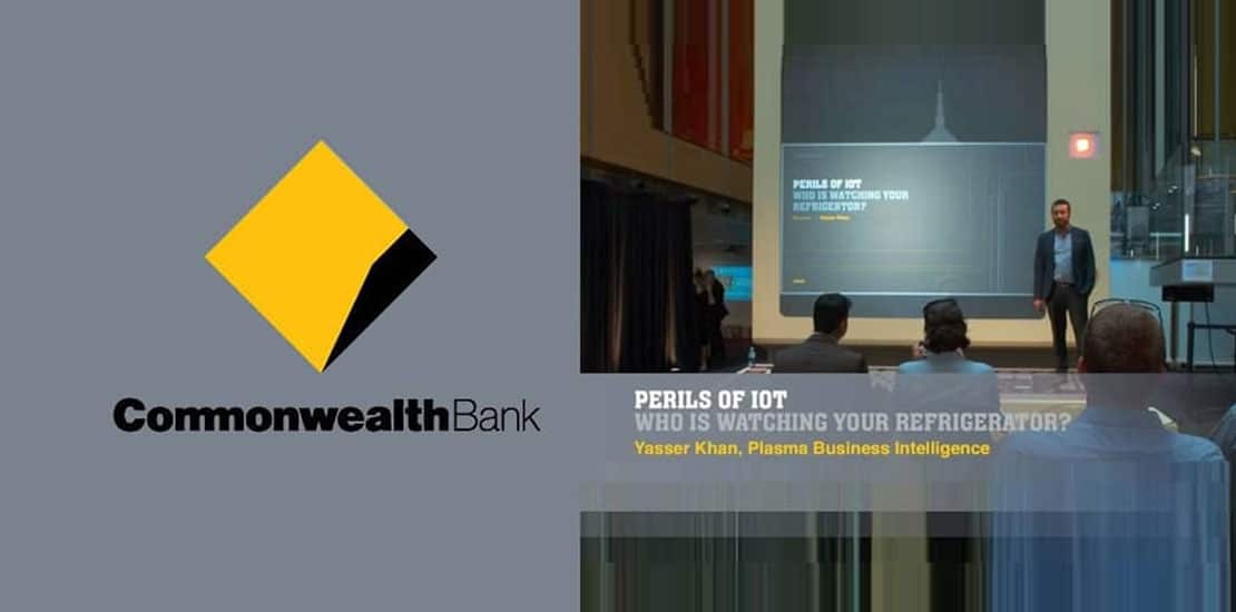 Yasser Khan presenting the Perils of IoT at a Commonwealth Bank event in Australia
