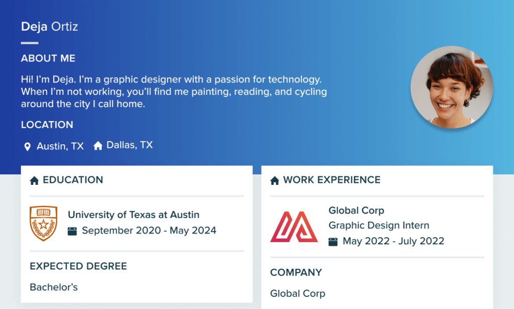 Illustrative Yello Sourcing candidate profile showing education and work experience