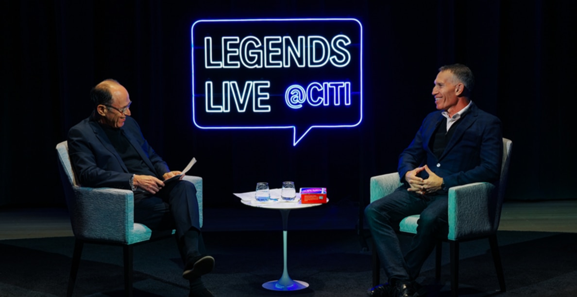 Leon Kalvaria, left, interviewing Ynon Kreiz onstage at Citi