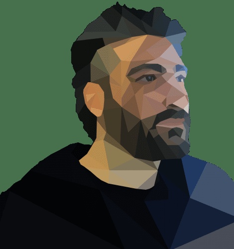 Geometric illustrated portrait of Jude Regev