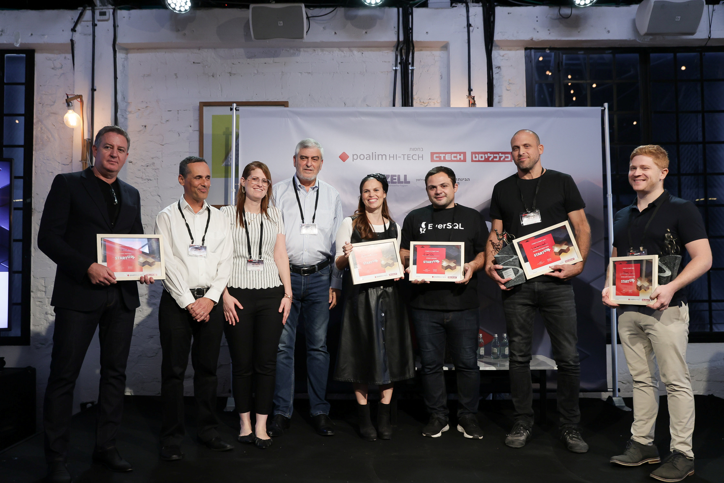 StartUp+ competition finalists holding framed awards at the November 2021 event