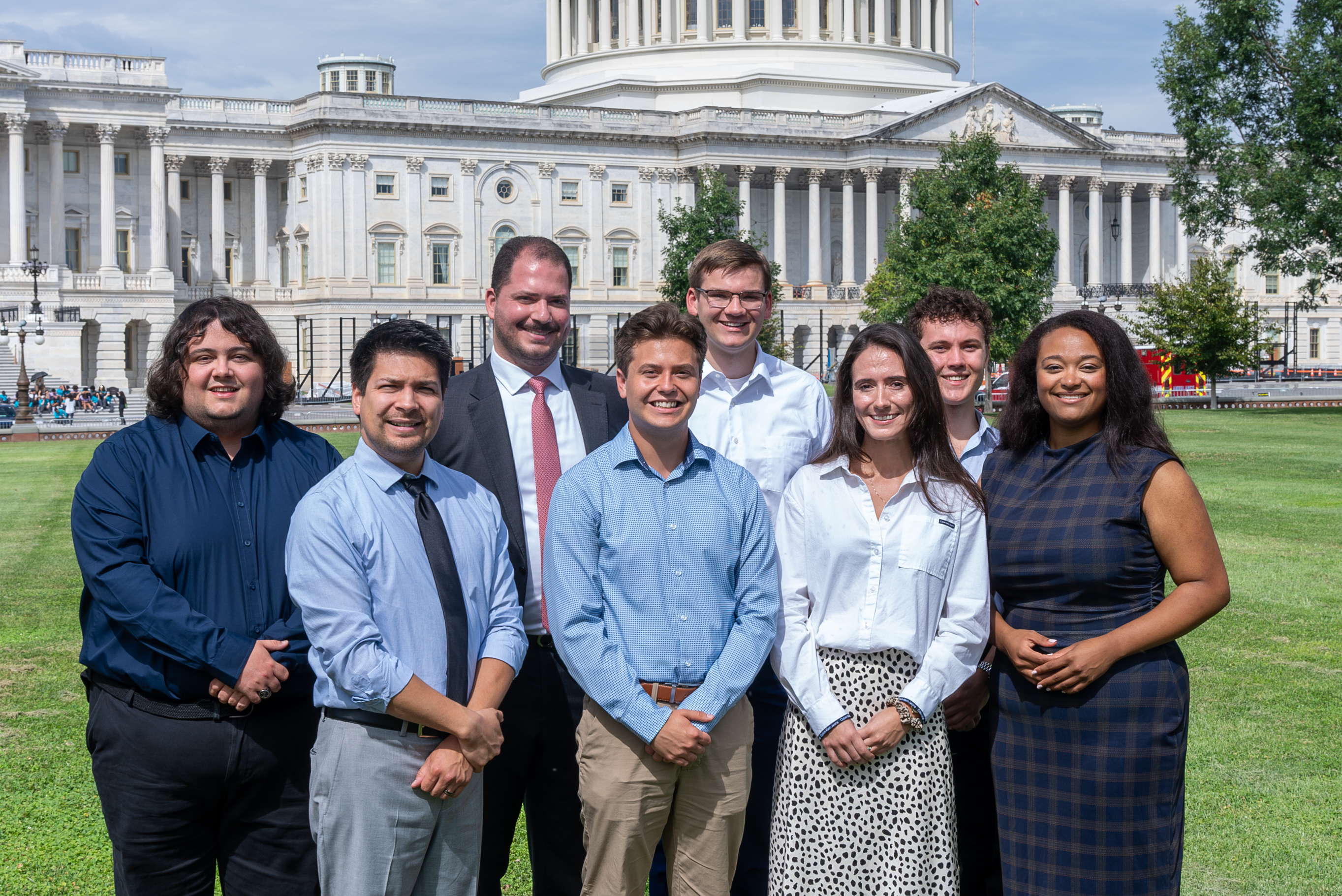 A group of Young Voices participants standing outside the United States Capitol