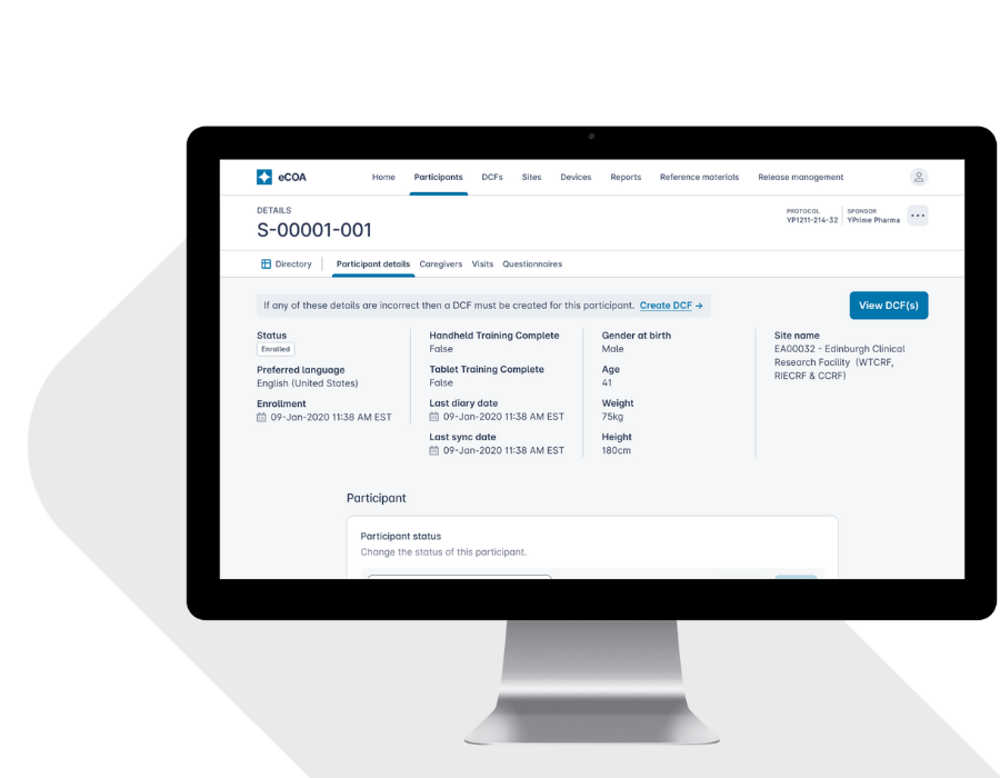 YPrime’s official eCOA portal product visual on a computer monitor