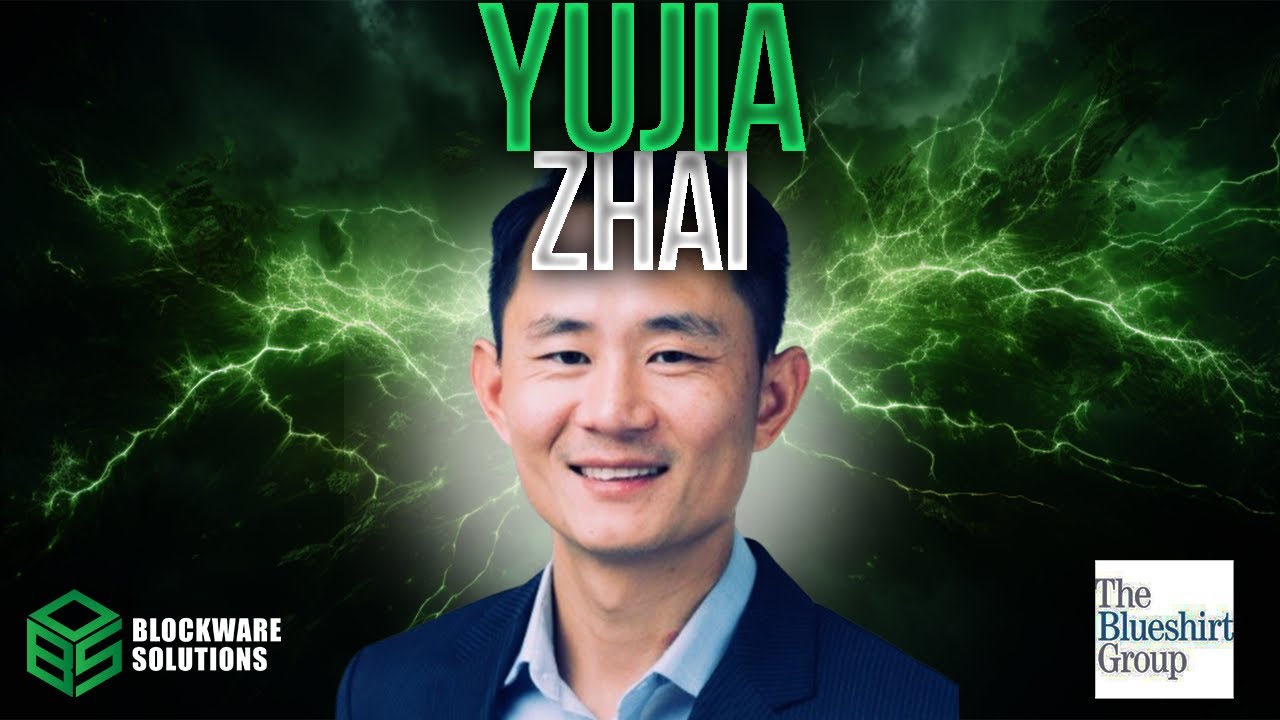 Blockware's interview artwork featuring Yujia Zhai, with Blockware Solutions and The Blueshirt Group logos