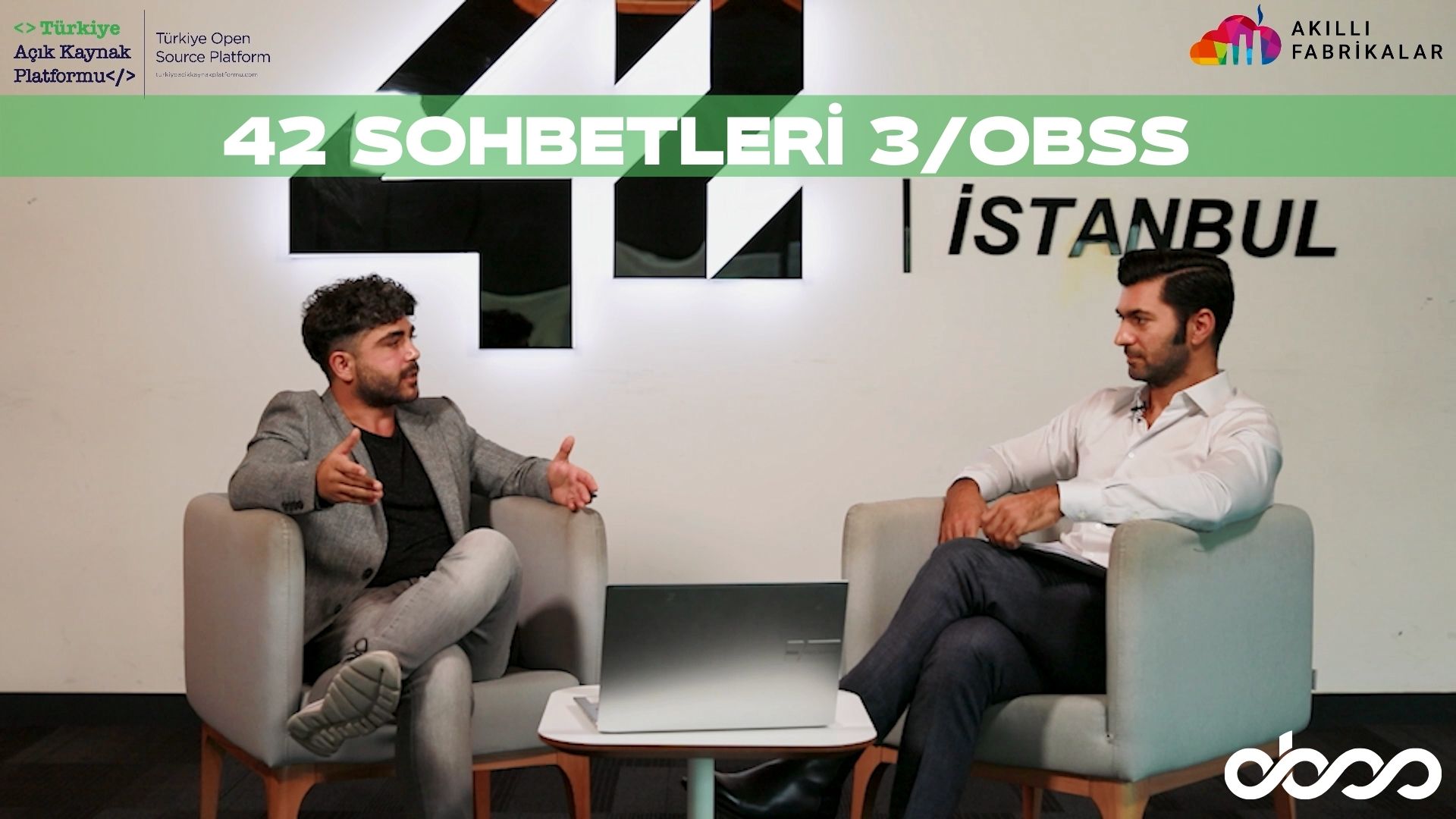 Ekin Tazegül, left, interviewing Zafer Şen at 42 Istanbul