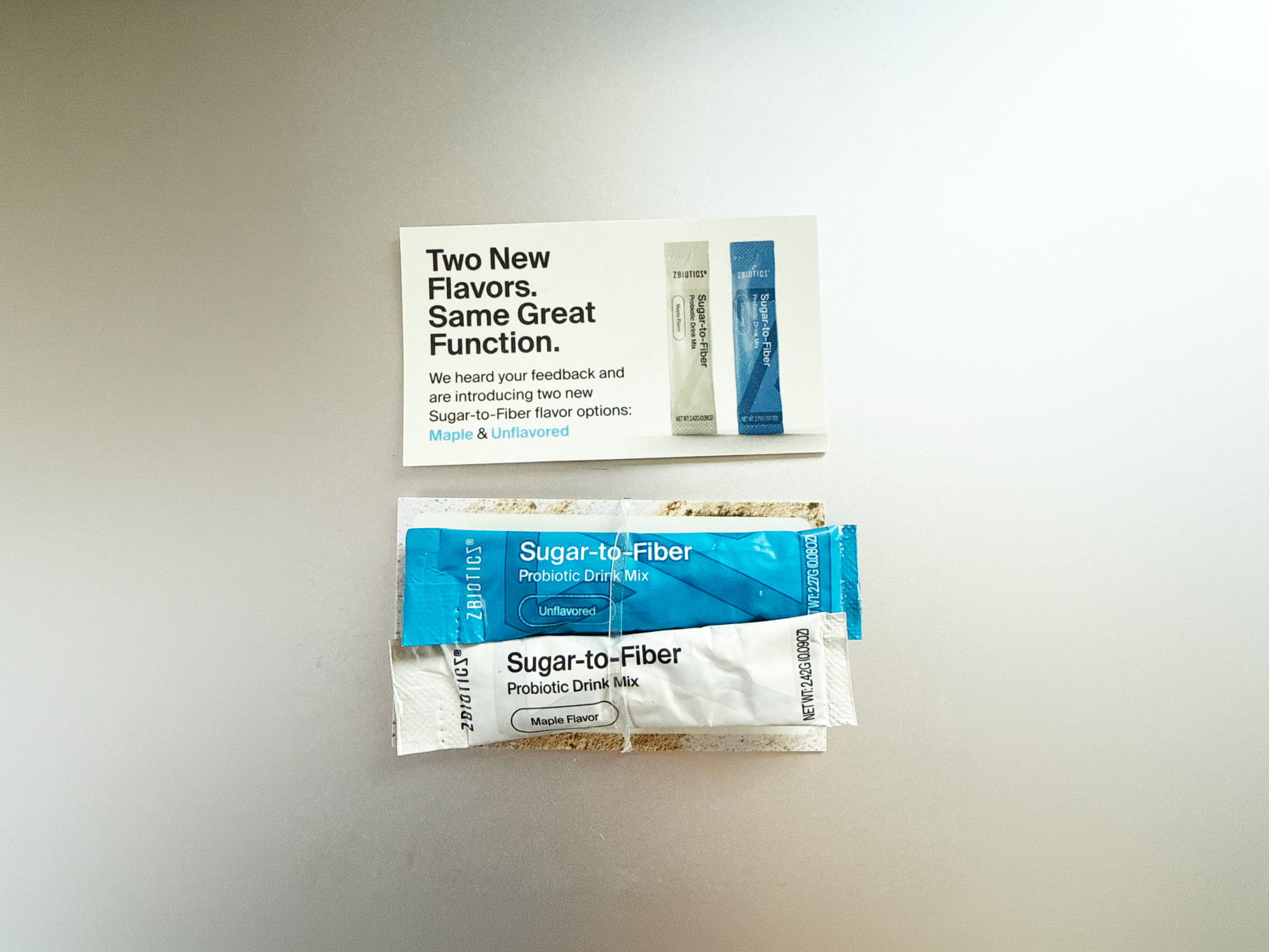 ZBiotics Sugar-to-Fiber Maple and Unflavored stick packs