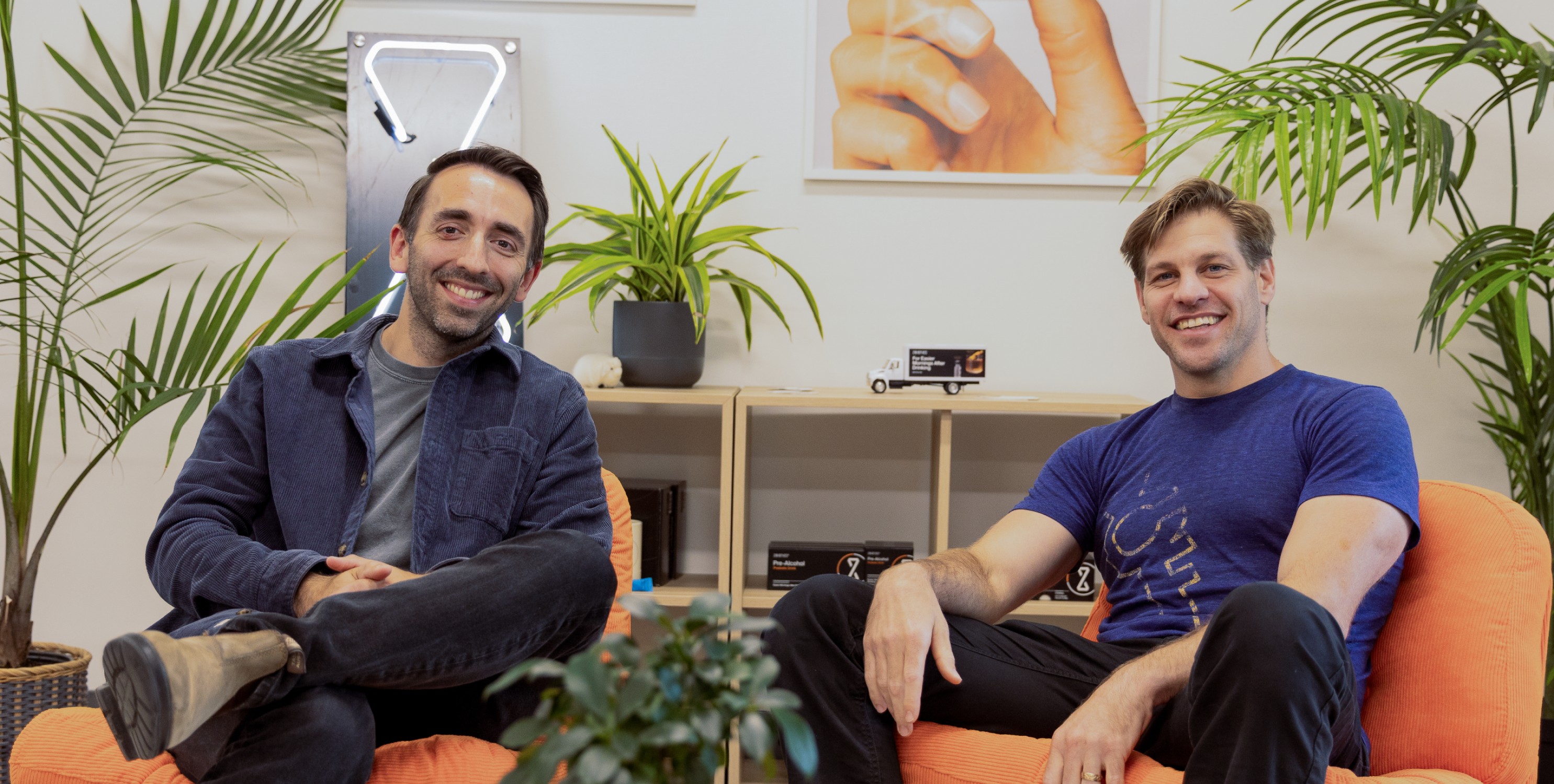 ZBiotics cofounders Stephen Lamb and Zack Abbott seated together