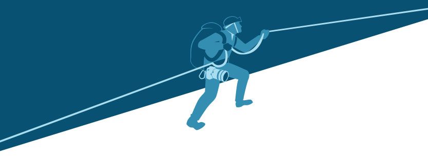 Illustration of an explorer climbing a diagonal line, created for Spelunker Mountain