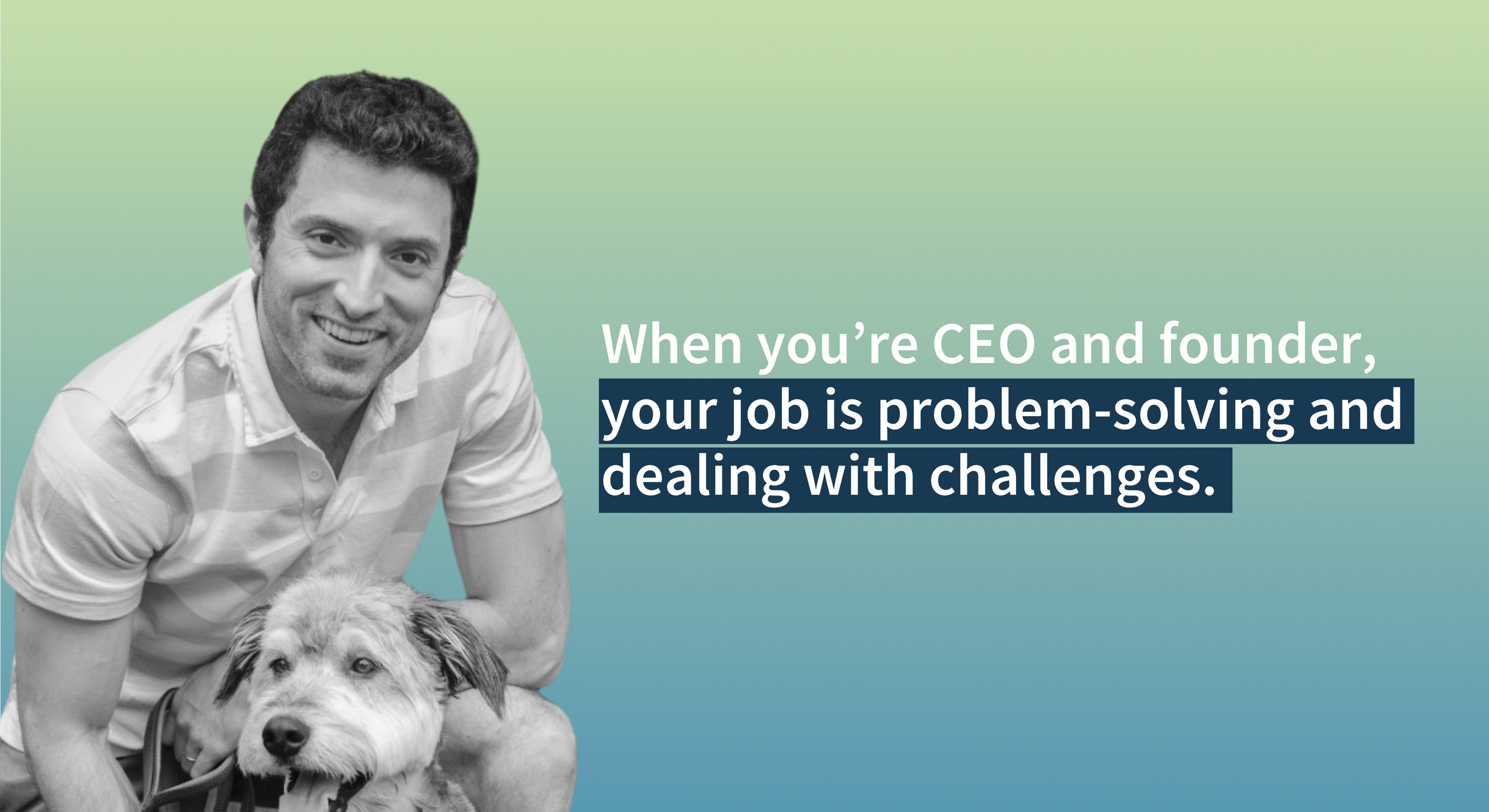 Interview graphic showing Zel Crampton crouching beside a dog