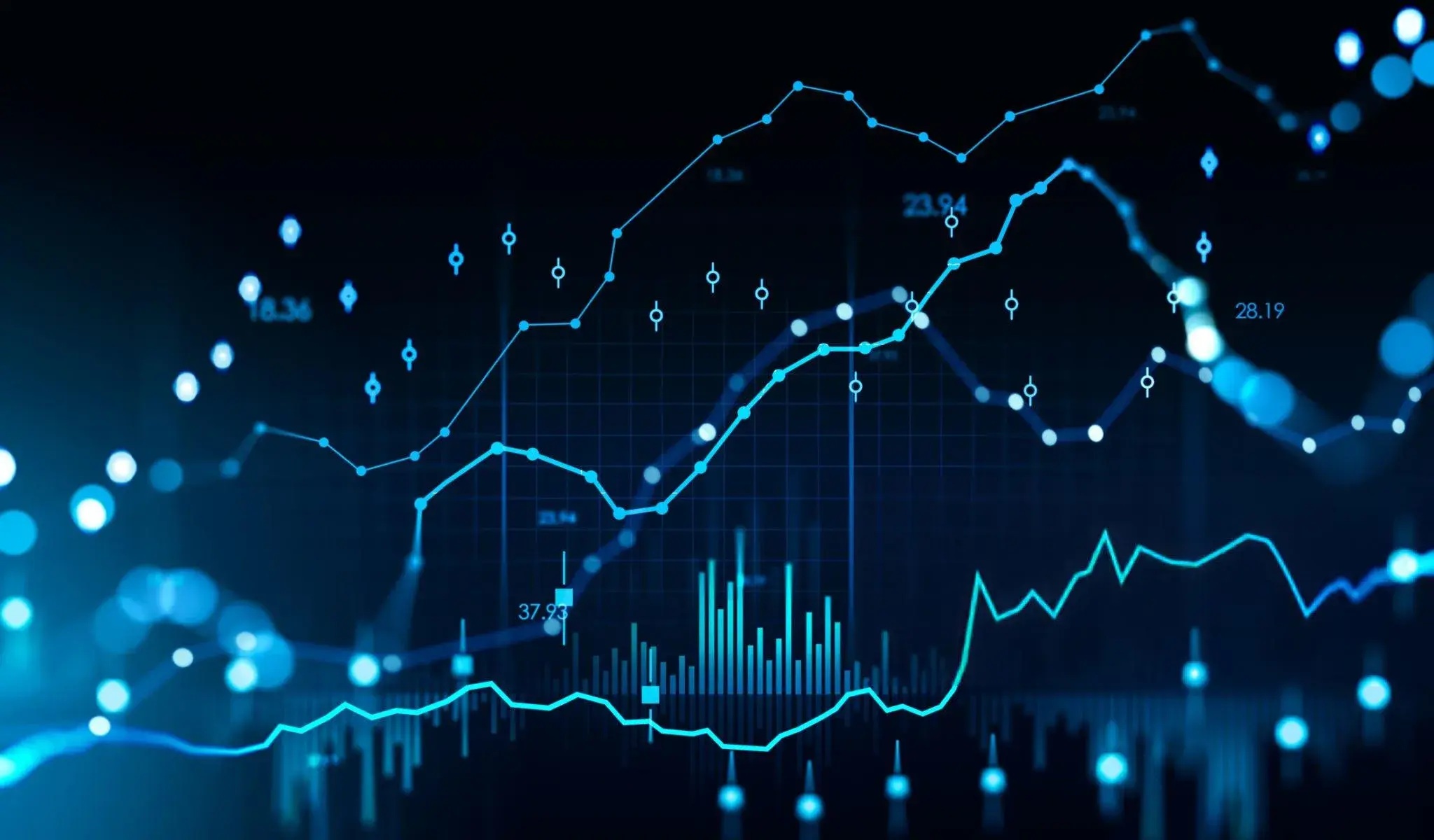 Blue market-chart illustration used on Zema’s cQuant Analytics page