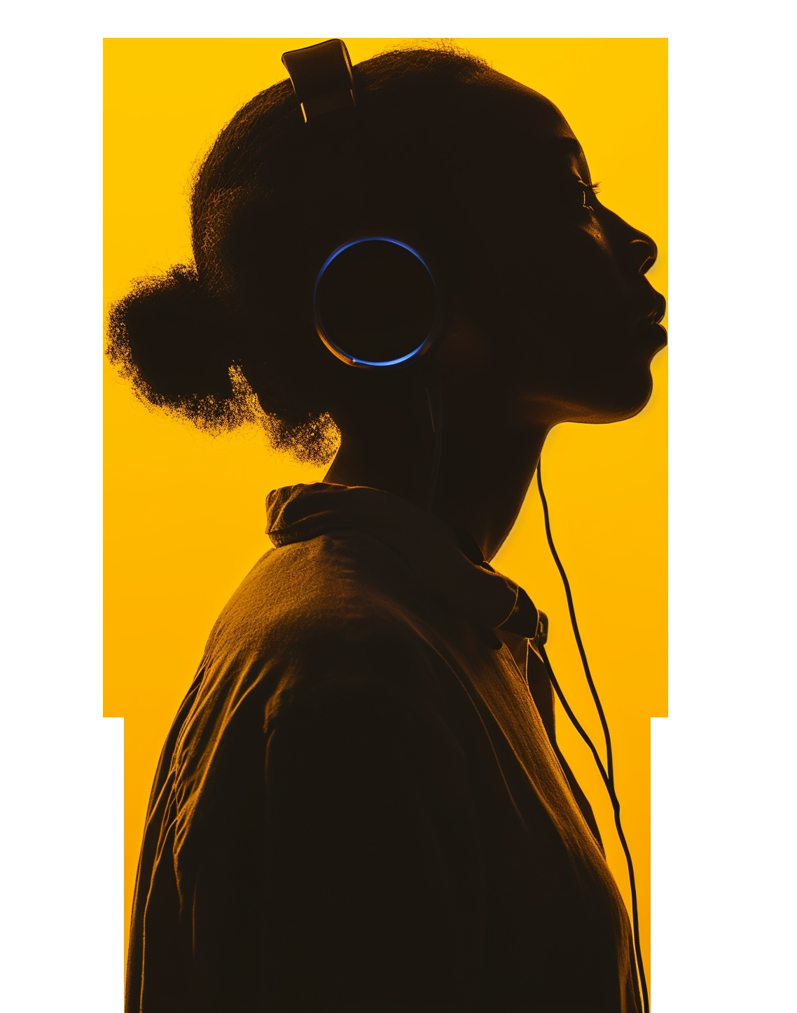 Zeno.FM promotional photograph of a listener wearing headphones against a yellow background