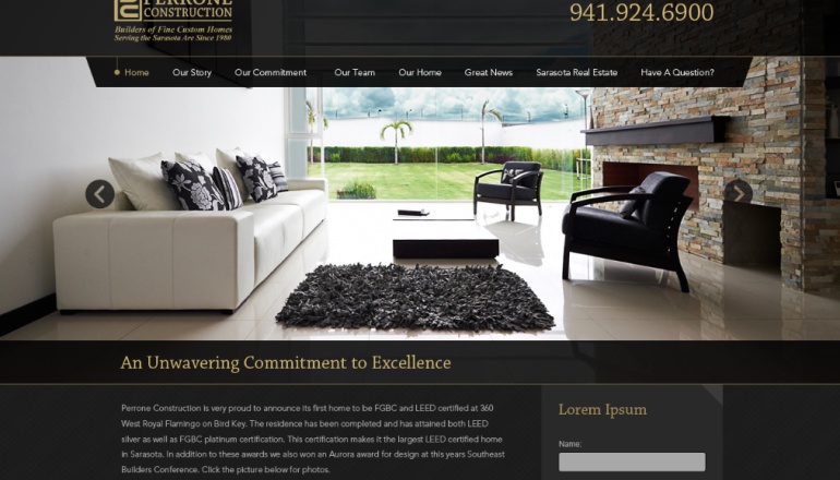 Archived Perrone Construction website screenshot displayed in ZF Technologies’ portfolio