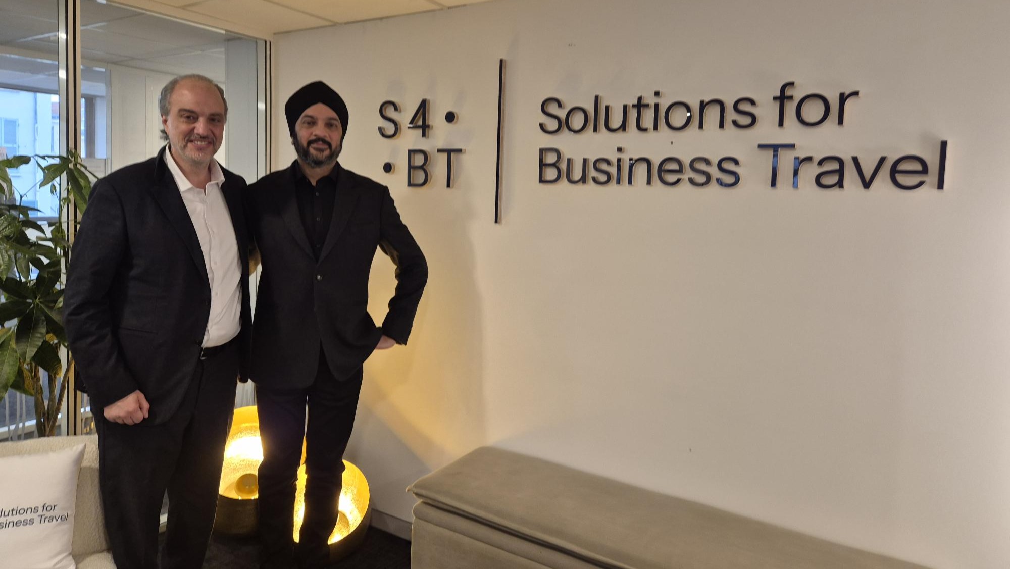 Ziad Minkara, left, and HotelHub CEO Jay Virdee standing together at S4BT’s offices