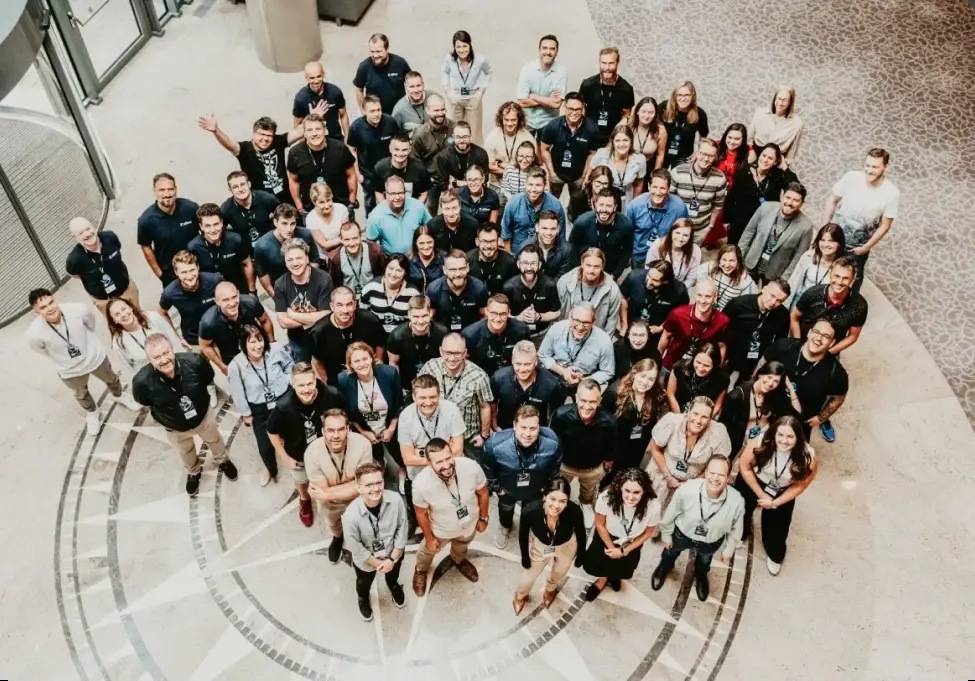 Ziflow team gathered in the entrance hall of the Warszawianka hotel