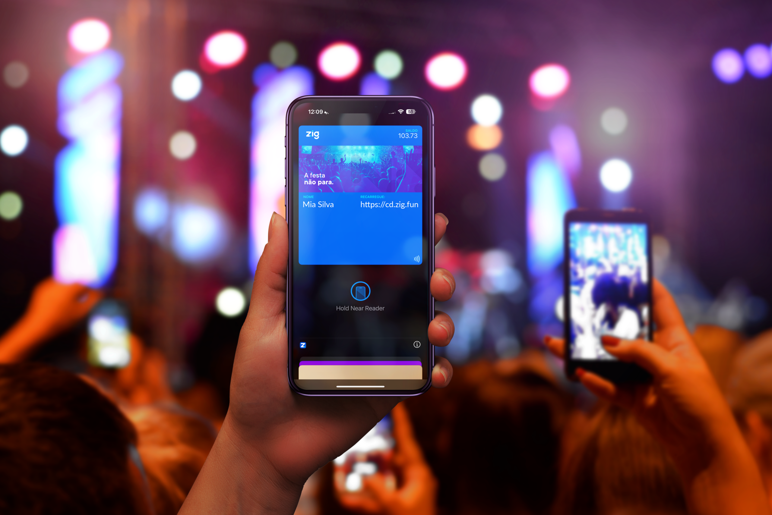 Zig digital wallet product mockup showing phone-based consumption credentials