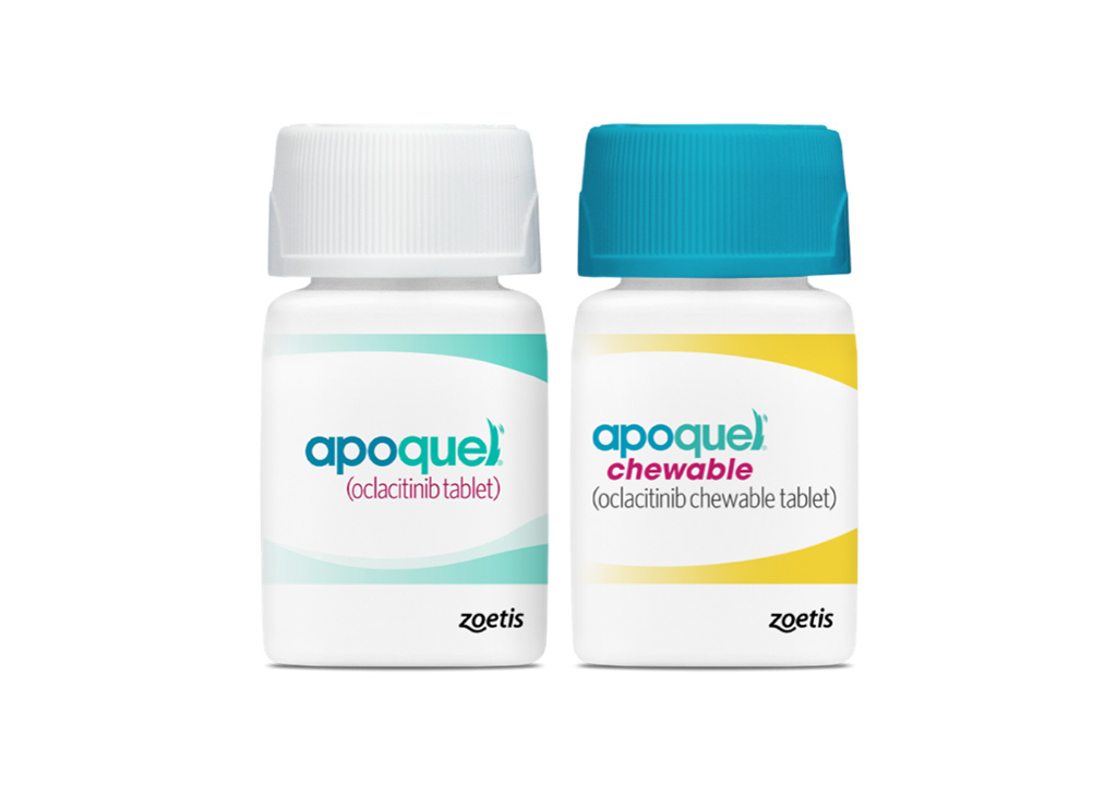 Bottles of Apoquel tablets and Apoquel Chewable