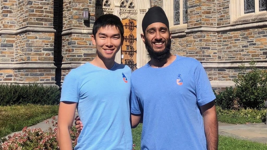 Zogo co-founders Bolun Li, left, and Simran Singh at Duke University