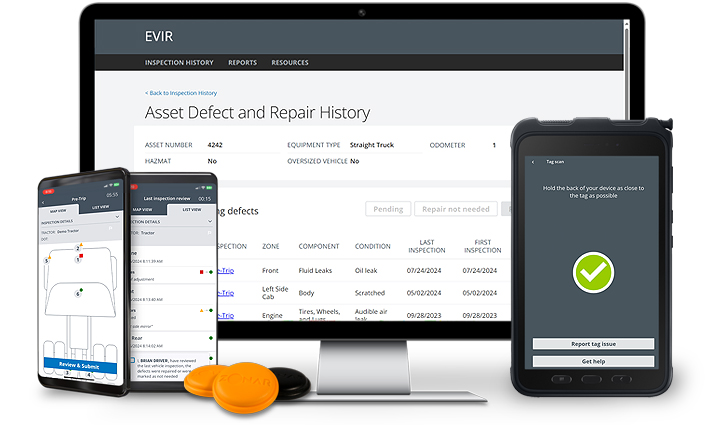 Zonar EVIR digital inspection interfaces on mobile and desktop devices