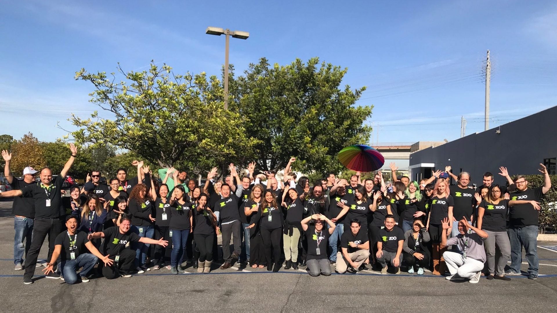 ZOO Digital's Los Angeles team posing outdoors in a historical November 2017 photograph