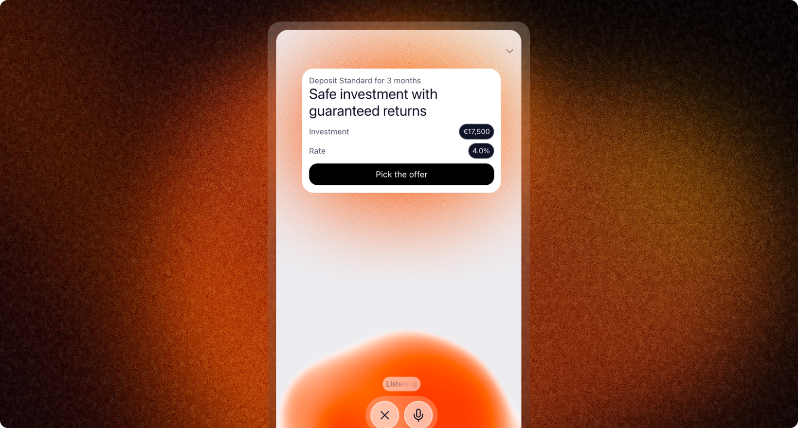 Zowie conversation displaying a live investment offer card