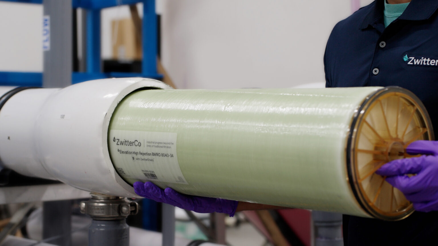 A technician handling a ZwitterCo Elevation membrane element