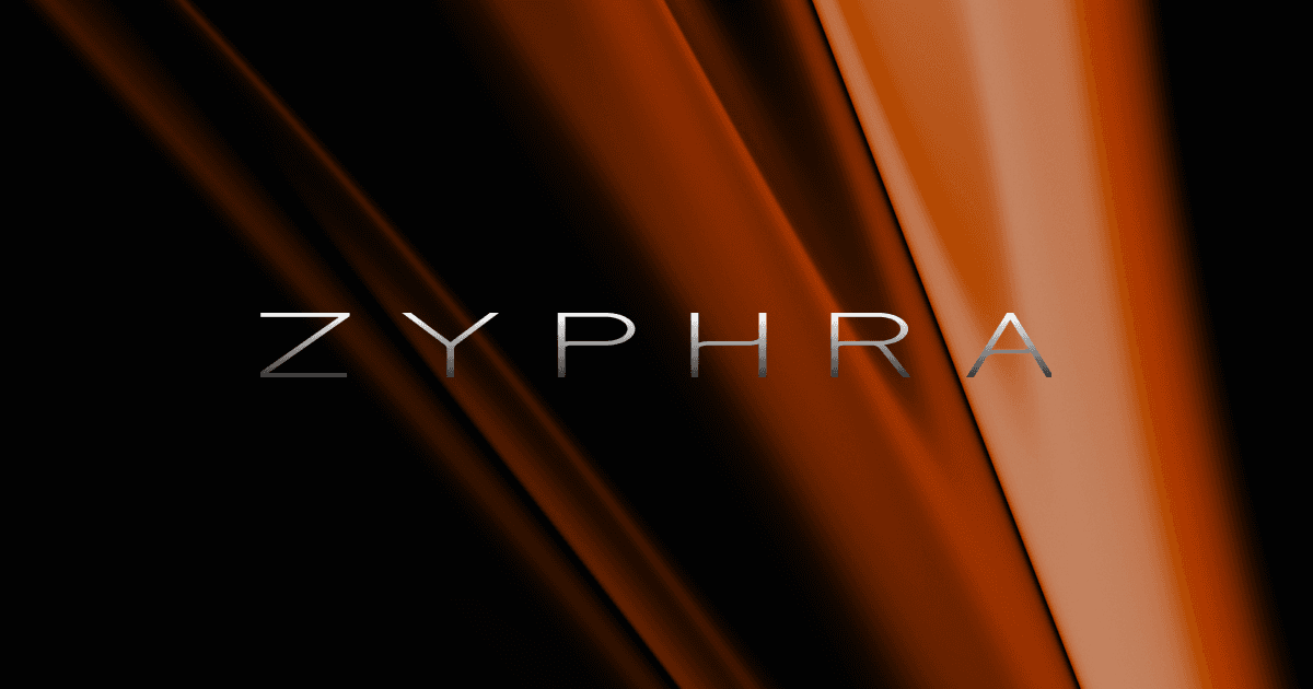 Zyphra brand artwork - the wordmark over molten orange streaks